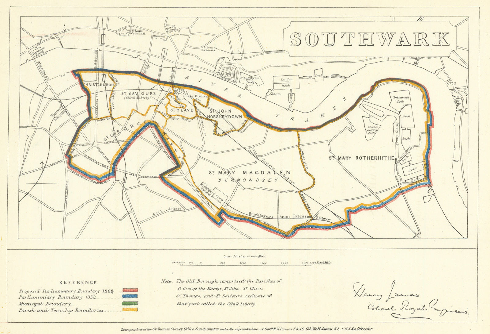 Southwark, London. JAMES. Parliamentary Boundary Commission 1868 old map